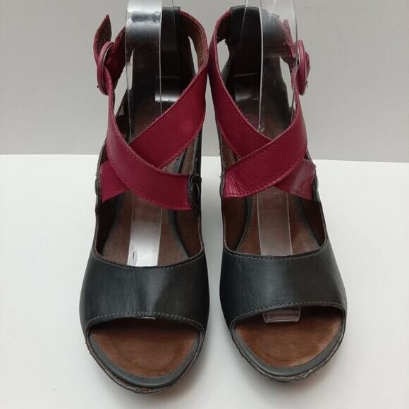 CHANII B Criss-Cross Straps Open Toe Low Platform Cone Heels Grey & Pink Sz 7 - Picture 5 of 15